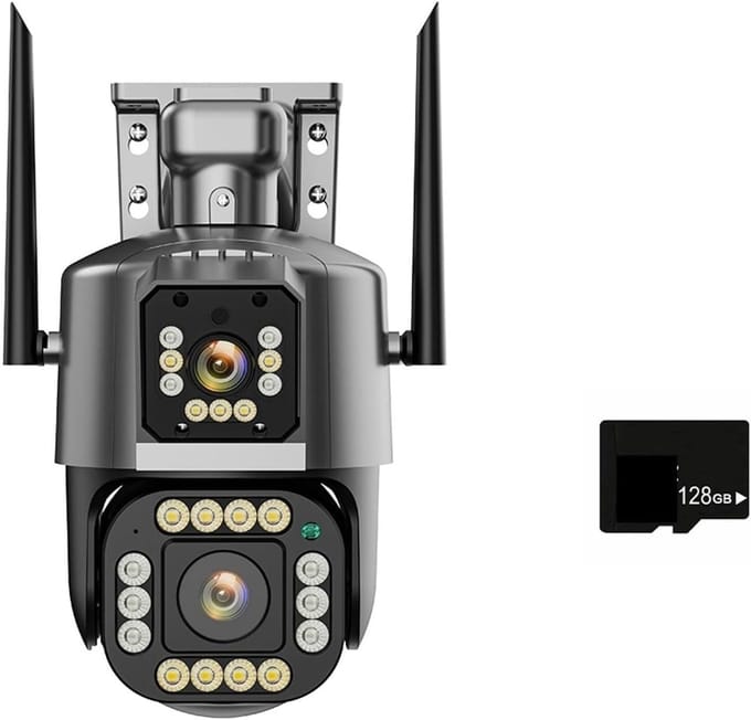 Beveiligingscamera Buiten - IP Camera - Huisbewaking - Vier Lenzen Drie Schermen - 6K HD - Zwart