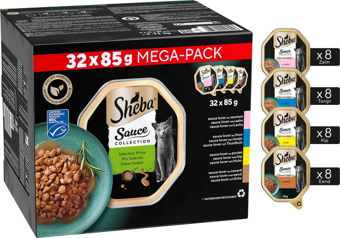 Sheba Kattenvoer - Sauce Collection - Mix in Saus - Kuipjes 32x85g