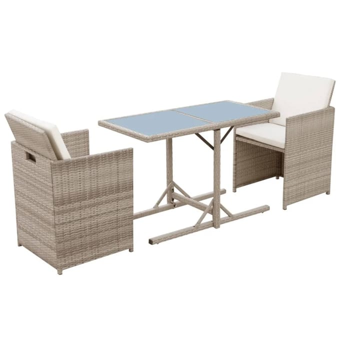 vidaXL - 3-delige - Bistroset - met - kussens - poly - rattan - beige