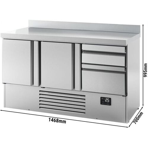 GGM Gastro Koelwerkbank PREMIUM PLUS - 1460x700mm - met 2 deuren - met 2 lades - met opstand