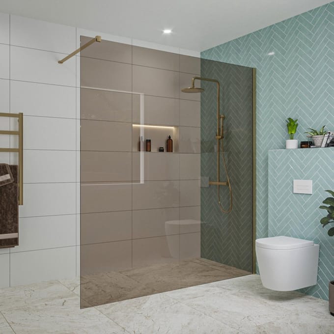 FugaFlow Eccelente Vetro inloopdouche badkamer - 180x200cm - rookglas - wandarm - geborsteld messing