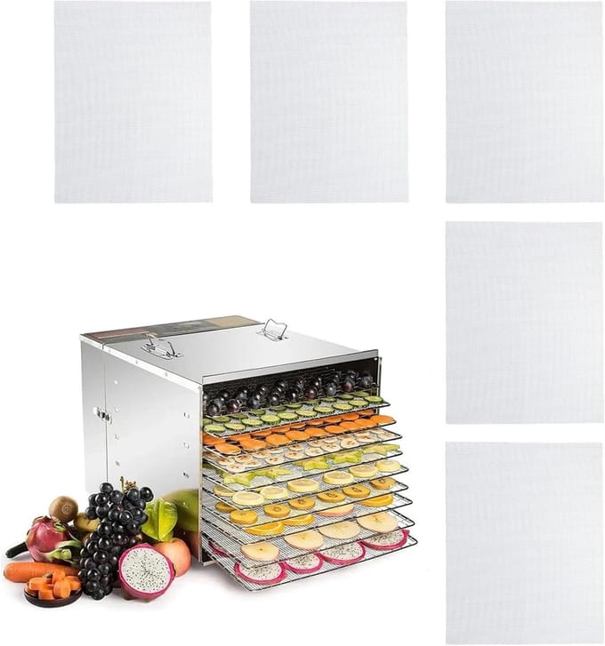 5 vierkante siliconen dehydrator vellen voor voedsel drogen - herbruikbare stoomboot mesh mat - niet-stick fruit dehydrator matten
