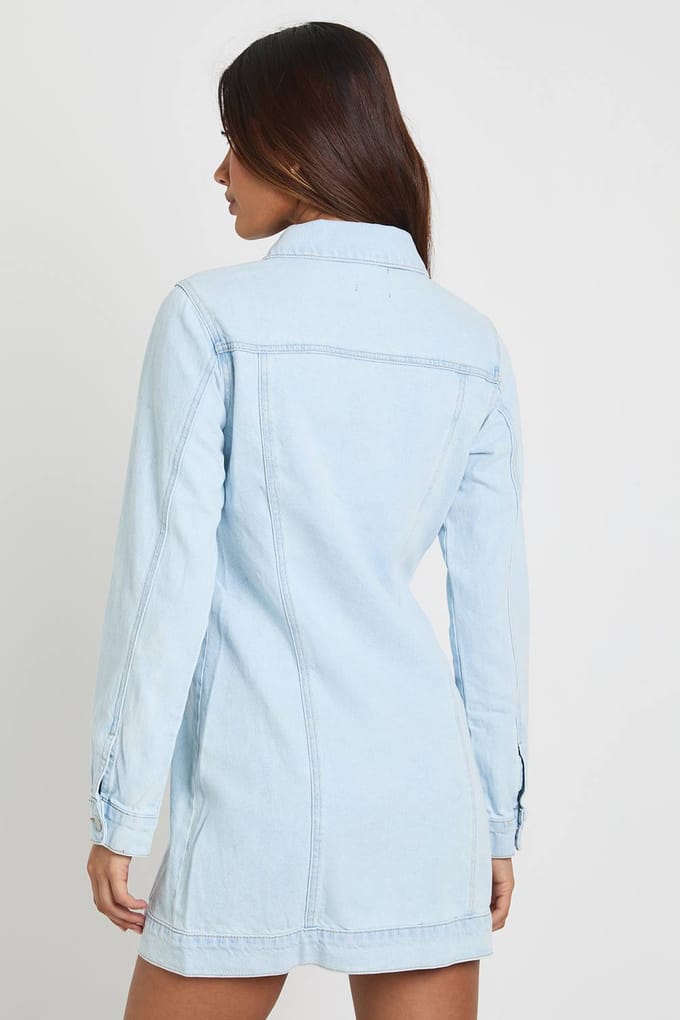 boohoo Dames Western Denim Mini Jurk | Gebleekt Blauw | Maat: 38