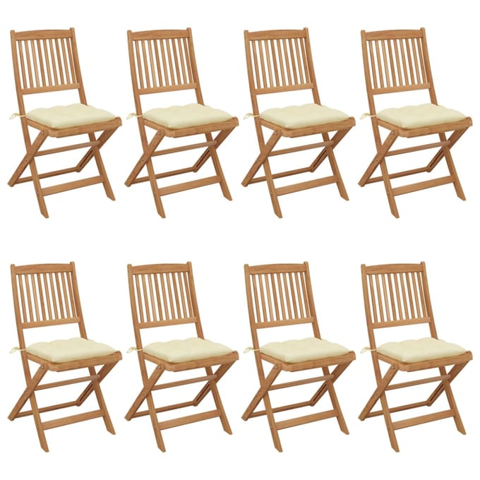 vidaXL - Inklapbare - stoelen - 8 - st - met - kussens - massief - acaciahout
