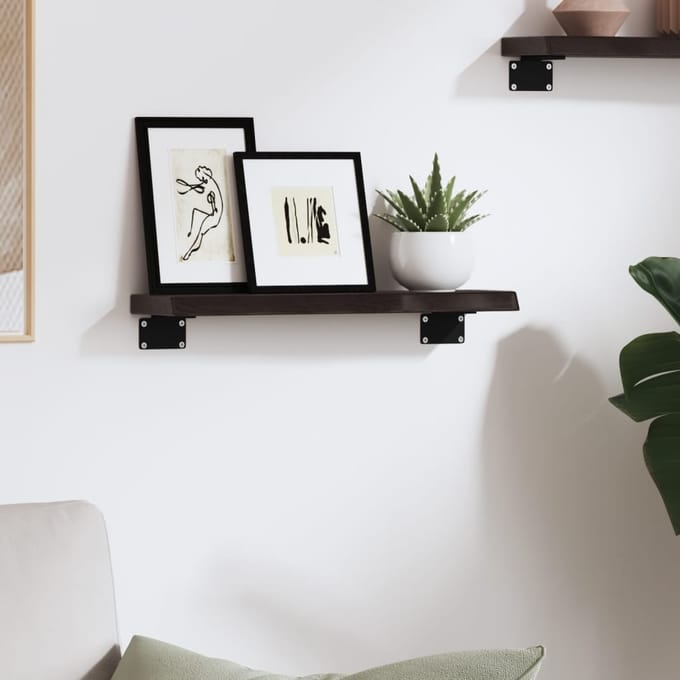 vidaXL - Wandschap - 40x10x2 - cm - behandeld - massief - eikenhout - donkerbruin