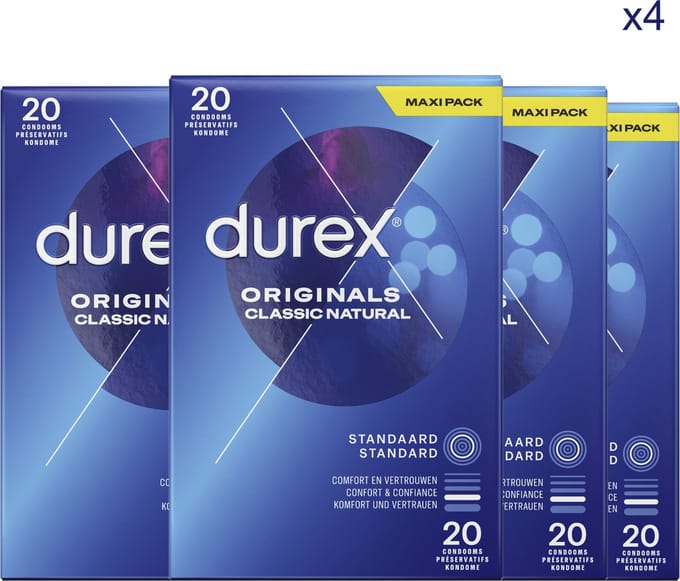 Durex - Condooms - Classic Natural - 4 x 20 stuks - Voordeelverpakking