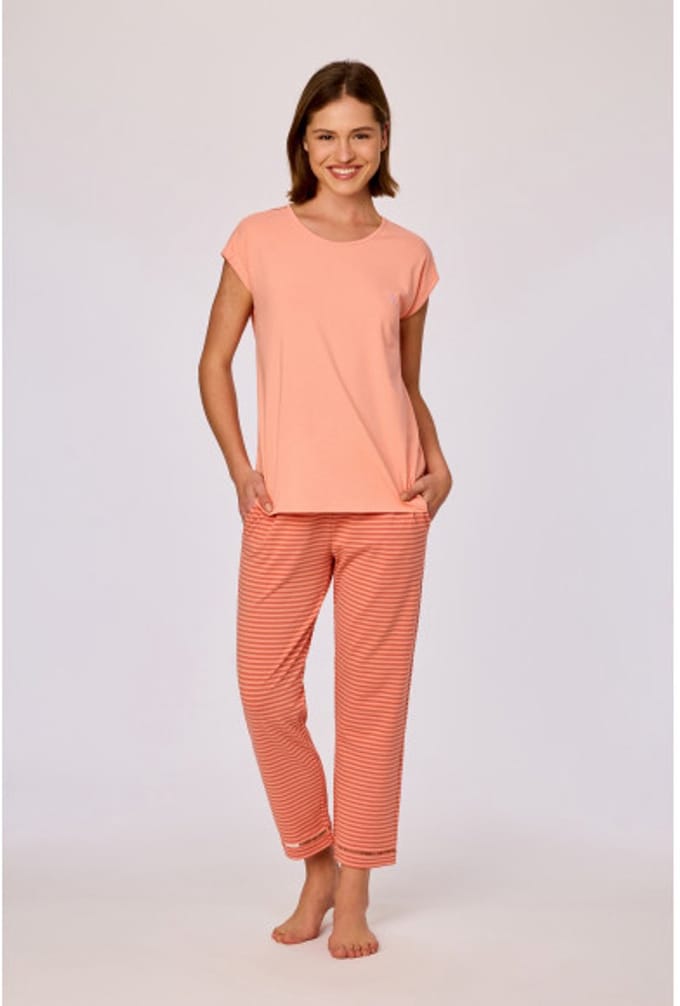 Woody Meisjes-Dames pyjama perzikoranje - maat S
