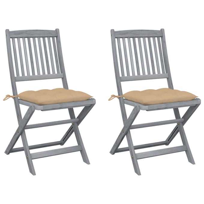 vidaXL - Set - van - 2 - klapstoelen - met - kussens, - gemaakt - van - massief - acaciahout.