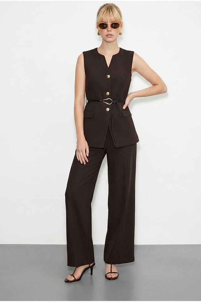 Hoge Taille V-Hals Geknoopte Twee-Stuk Co-ord Set