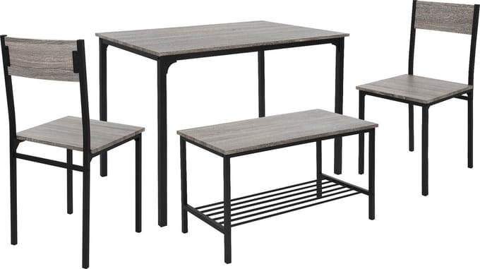 ML-Design eettafelset 4-delig, eiken-grijs eetkamertafel met 2 stoelen & 1 bank eetgroep voor 4 personen, zitgroep keukentafel metalen frame bartafelset eetkamergroep voor keuken & eetkamer