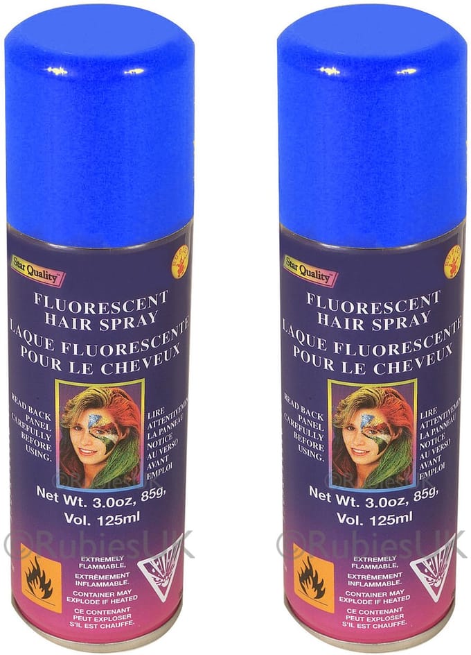 Rubies Haar verf/spray - 2x - neon blauw - spuitbus - 125 ml - Carnaval