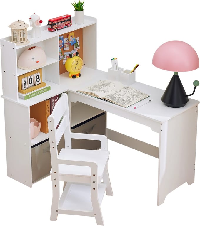 Kinderbureau Met Stoel - Multifunctioneel - Met Spiegel & Bord - Wit