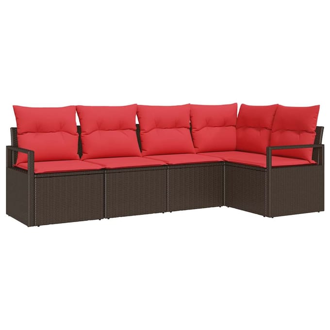 vidaXL Bankstel 5 st Bruin poly rattan