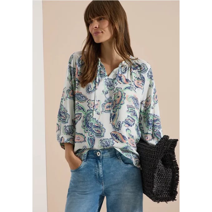 Tuniek met 3/4 mouwen, gespleten hals en print