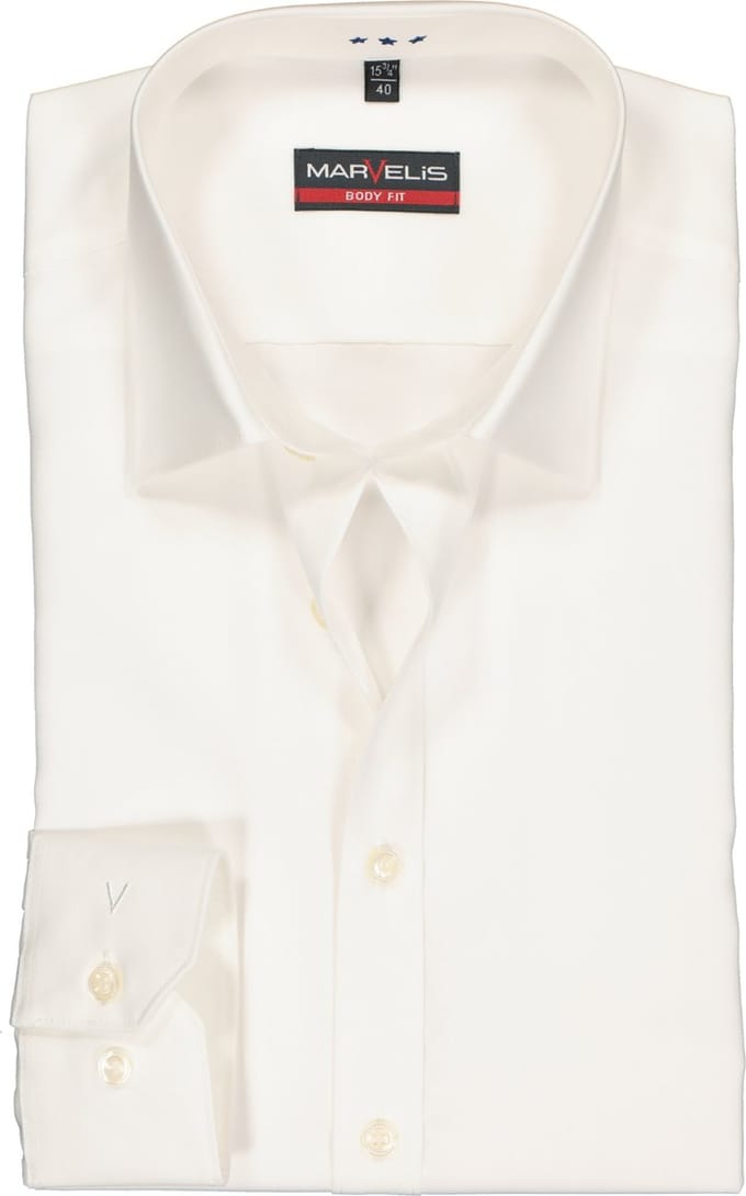 MARVELIS body fit overhemd - beige - Strijkvriendelijk - Boordmaat: 41