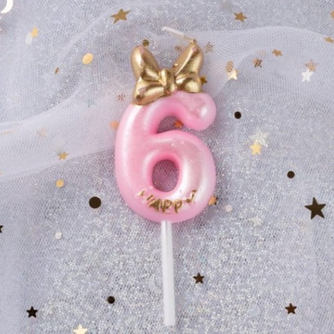 DW4Trading Verjaardagskaars 6 Happy Roze - Cijferkaars - Taartversiering