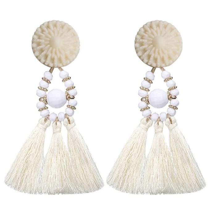 Fako Bijoux® - Oorbellen - Kwast - Boho - Wit