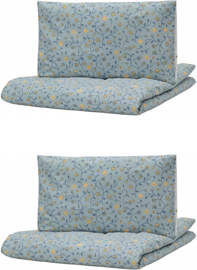 2-delige Kinderledikanthoes & Kussensloop - Blauw Bloemenprint