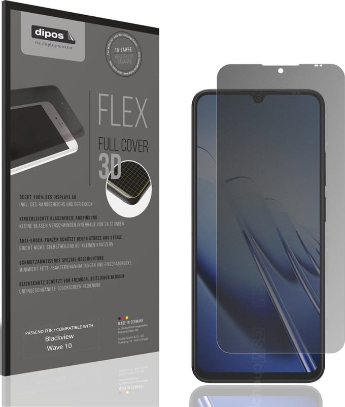 dipos FLEX – Matte Privacy Screenprotector geschikt voor Blackview Wave 10 | Volledige Schermbescherming | Case-Friendly