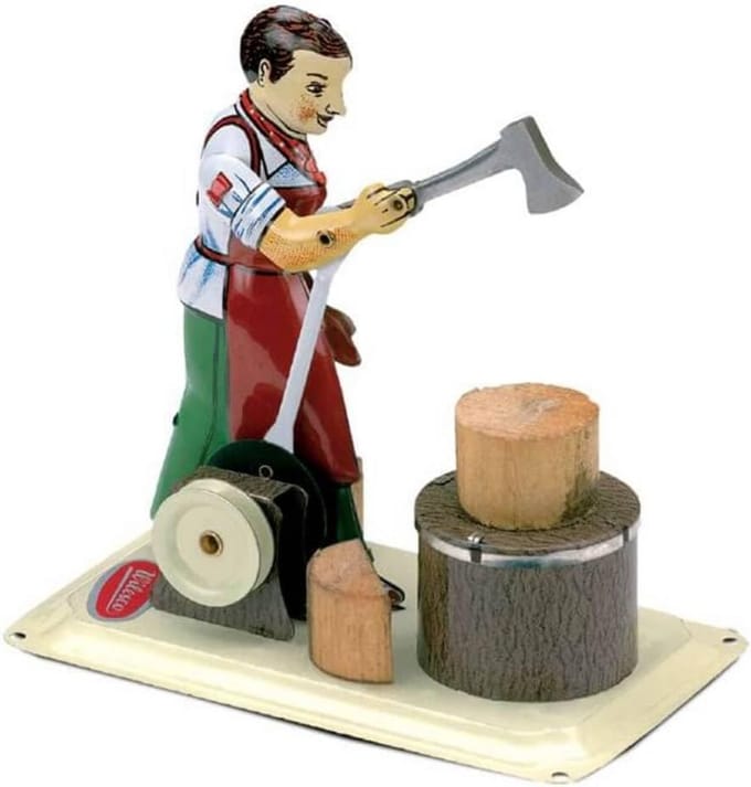 Stoommachine Houthakmolen Model met Bijl en Huisblok