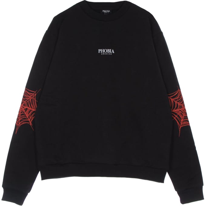 Rood Cobweb Print Crewneck Heren Lichtgewicht Crewneck Sweatshirt Zwart/rood