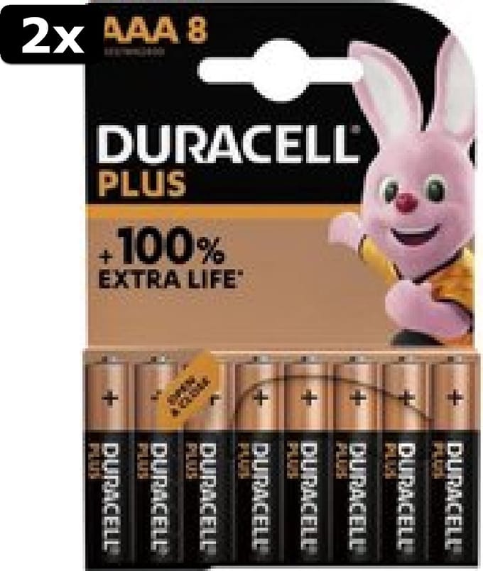 2x Duracell Alkaline Plus AAA Batterijen - 8 stuks