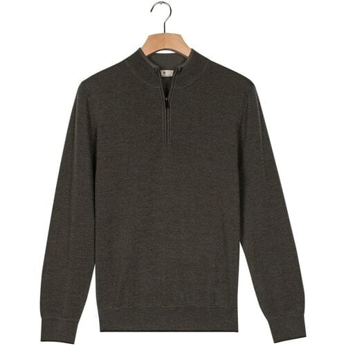 Thomas Maine Trui Half Zip Two Color Herringbone Jacquard Knit Donker Groen / male