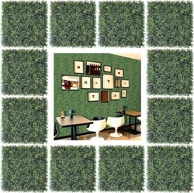 Kunstgras Panelen - Buxus Muur - Tuin Decoratie - UV Bestendig - 12 Stuks - Groen