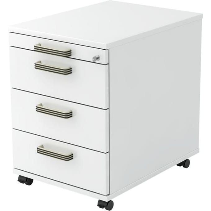 Verrijdbaar ladeblok TOPAS LINE, 3 schuifladen, 1 materiaallade, afsluitbaar, wit/wit, D 580 mm