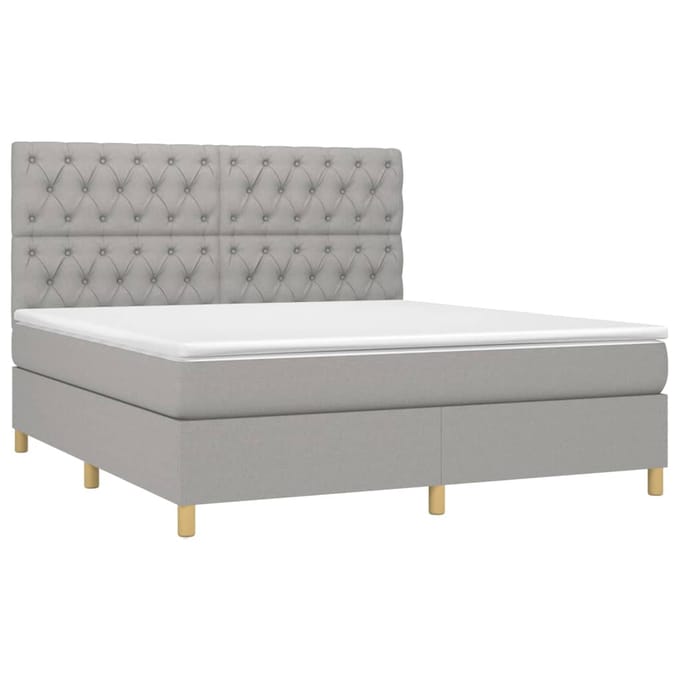 vidaXL - Boxspring - met - matras - en - LED - stof - lichtgrijs - 160x200 - cm