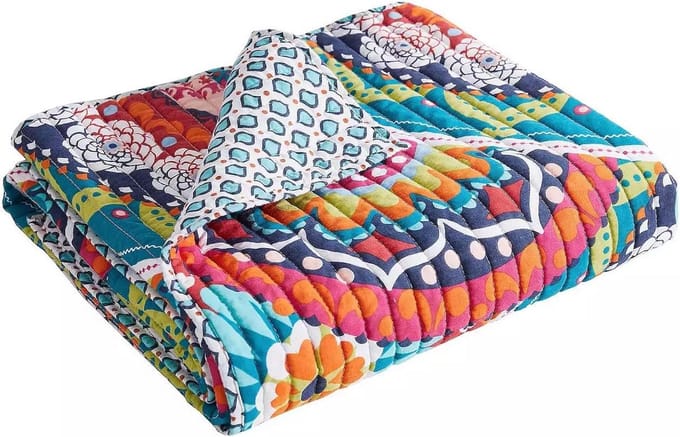 Grote Gewatteerde Plaid in Oranje en Marineblauw