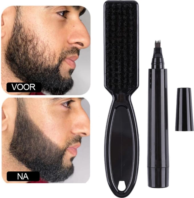 Professionele Baard Pen zwart (+ BORSTEL) Baardstift - Baardvuller - Baardpen - Baardgroei