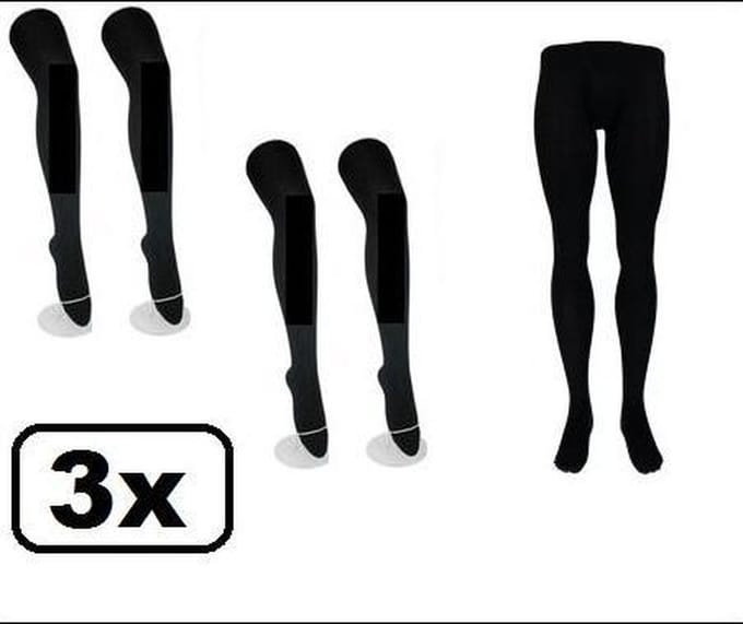 3x Pieten maillot met gulp zwart