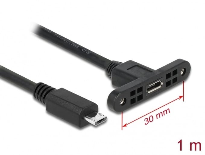 Delock Cable USB 2.0 Micro-B female panel-mount > USB 2.0 Micro-B male 1 m