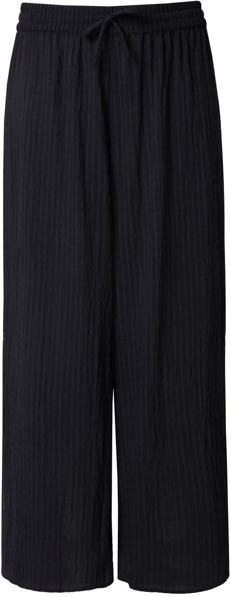 Ulla Popken - Dames - Broek Rose zoomsplitten wijde pijp elastische tailleband - Zwart - Maat 54+