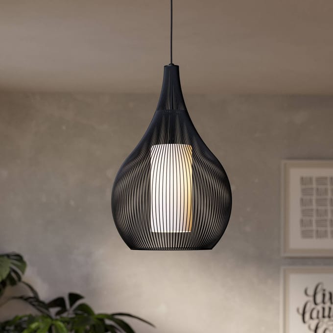 EGLO Razoni 1 Hanglamp - E27 - Ø 42,5 cm - Zwart|Wit - Staal|Glas