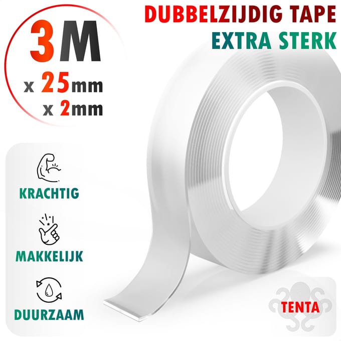 Dubbelzijdig Tape Extra Sterk 3m x 25mm x 2mm - TENTA Heavy Duty