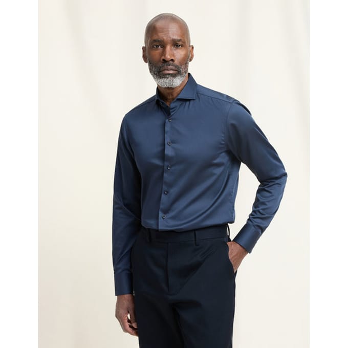 OLYMP Signature Overhemd, Tailored Fit, Signature Cutaway, Blauw