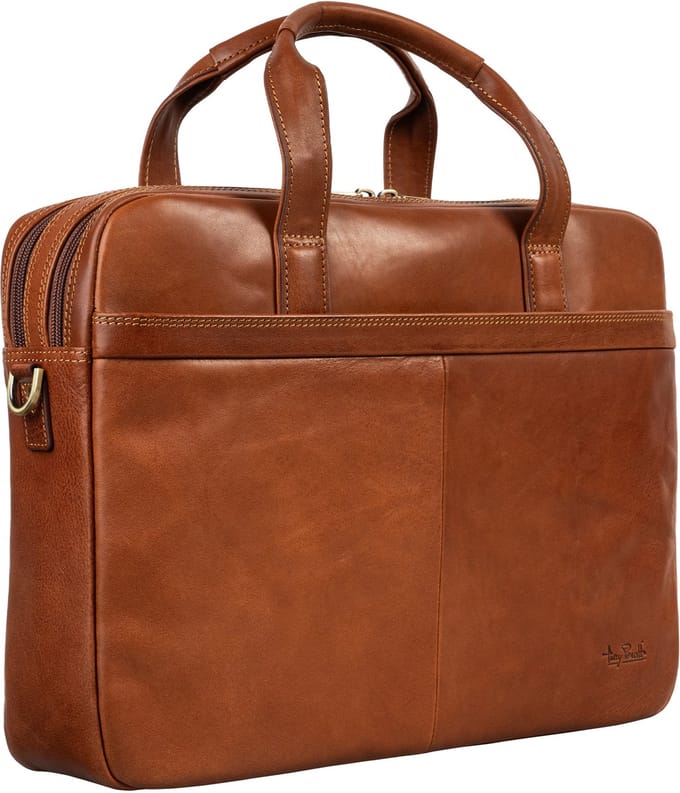 Tony Perotti Leren Laptoptas 14 inch 2vaks - Donkerbruin