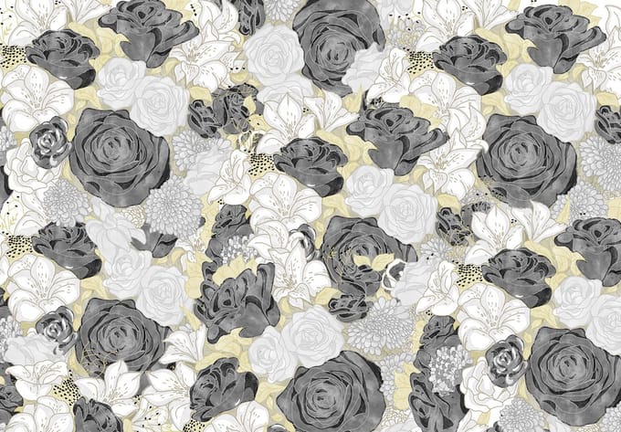 Fotobehang Bloemen Rozen XXL – posterbehang – 368 x 254 cm - Zwart Wit