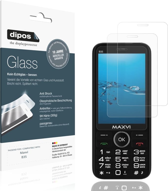 dipos – 2x Matte Pantserfolie geschikt voor Maxvi B35 | 9H Screenprotector