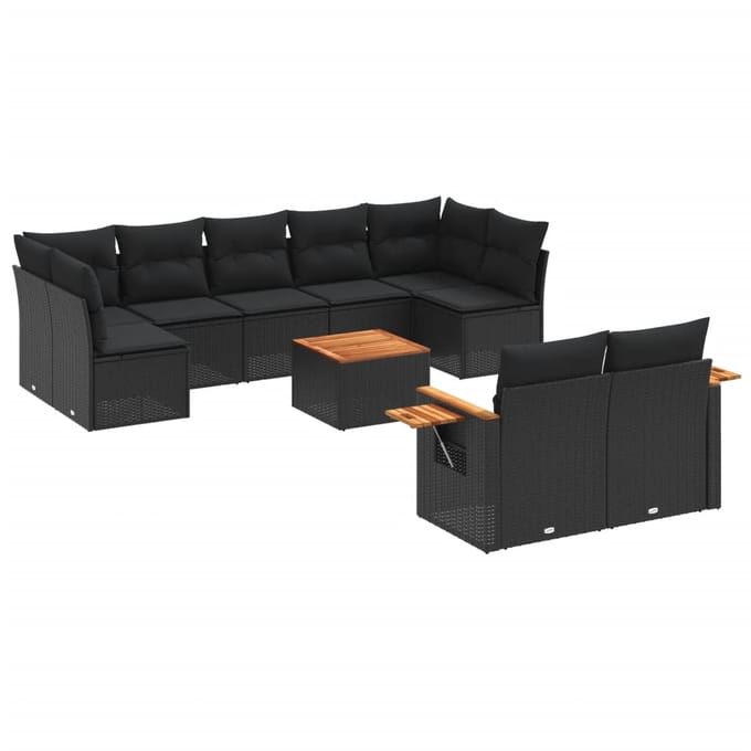 vidaXL - 10-delige - Loungeset - met - kussens - poly - rattan - zwart