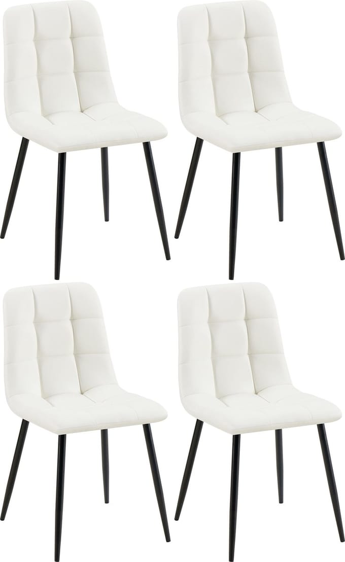 CLP Antibes Set van 4 Eetkamerstoelen - Zonder armleuning - Metaal frame - Kunstleer/wit