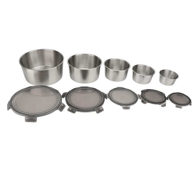 5 pièces Récipients en Acier Inoxydable avec Couvercles Étanches Récipients pour Aliments et Snacks Boîte à Lunch Réutilisable L gray