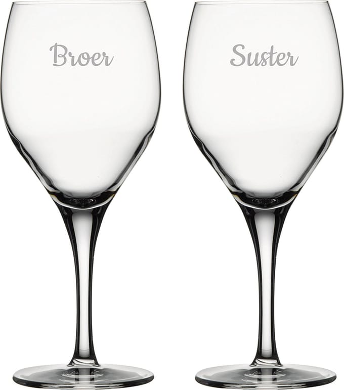 Gegraveerde Rode wijnglas 42,5cl Broer-Suster
