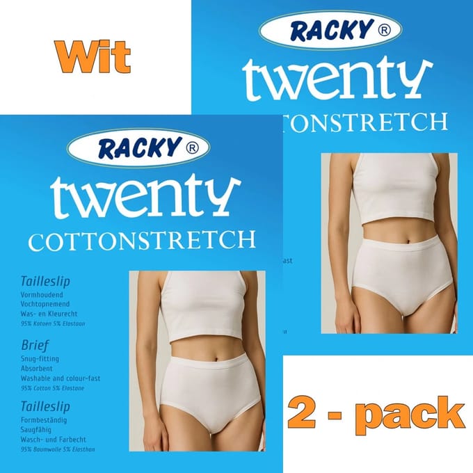 Racky Twenty dames taille slips - Elastisch katoen - 2-pack - Maat M - Wit