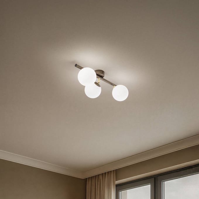 Domiluce Plafondlamp Drum, koffie, 3-lamps, glas, lengte 46 cm