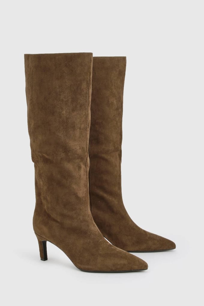 boohoo Dames Knee High Column Stiletto Mid Boots | Olijf | Maat: 37
