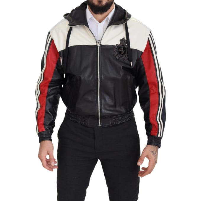 Dolce & Gabbana Zwarte Leren Hoodie Blouson Jas Herenjakker
