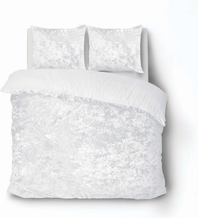 iSleep Dekbedovertrek Crushed Velvet - Eenpersoons - 140x200/220 cm - Wit